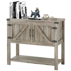 HOMCOM Farmhouse Double Door Coffee Bar Cabinet, Kitchen Cabinet with Bottom Shelf for Entryway, Living Room, Washed-out Gray
